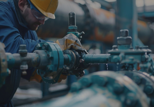 Technicien effectuant une réparation de pompe industrielle sur site